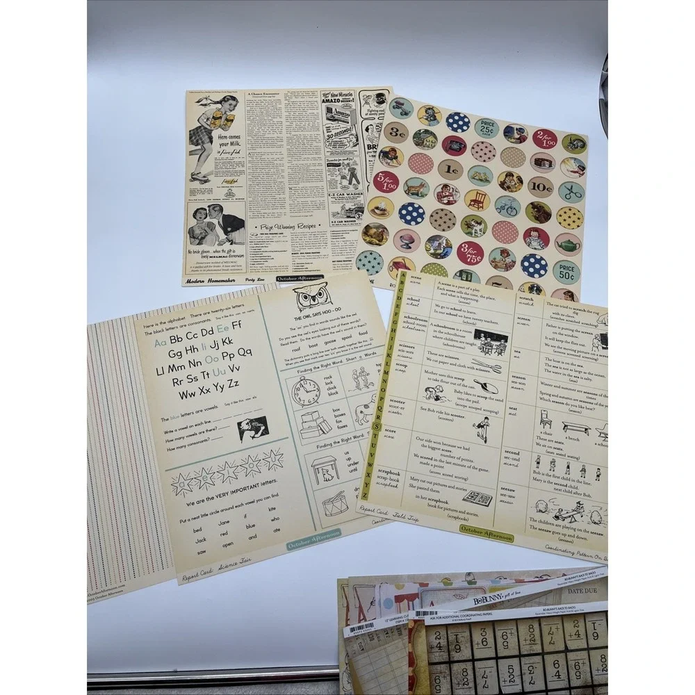 Graphic 45 DCWV Scrapbook Paper Lot 12x12 School Vintage Bo Bunny